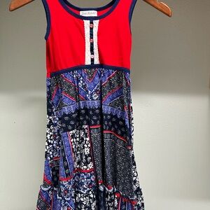 Jona Michelle Red, White & Blue Patchwork Floral Tiered Sundress – Girls Size 8